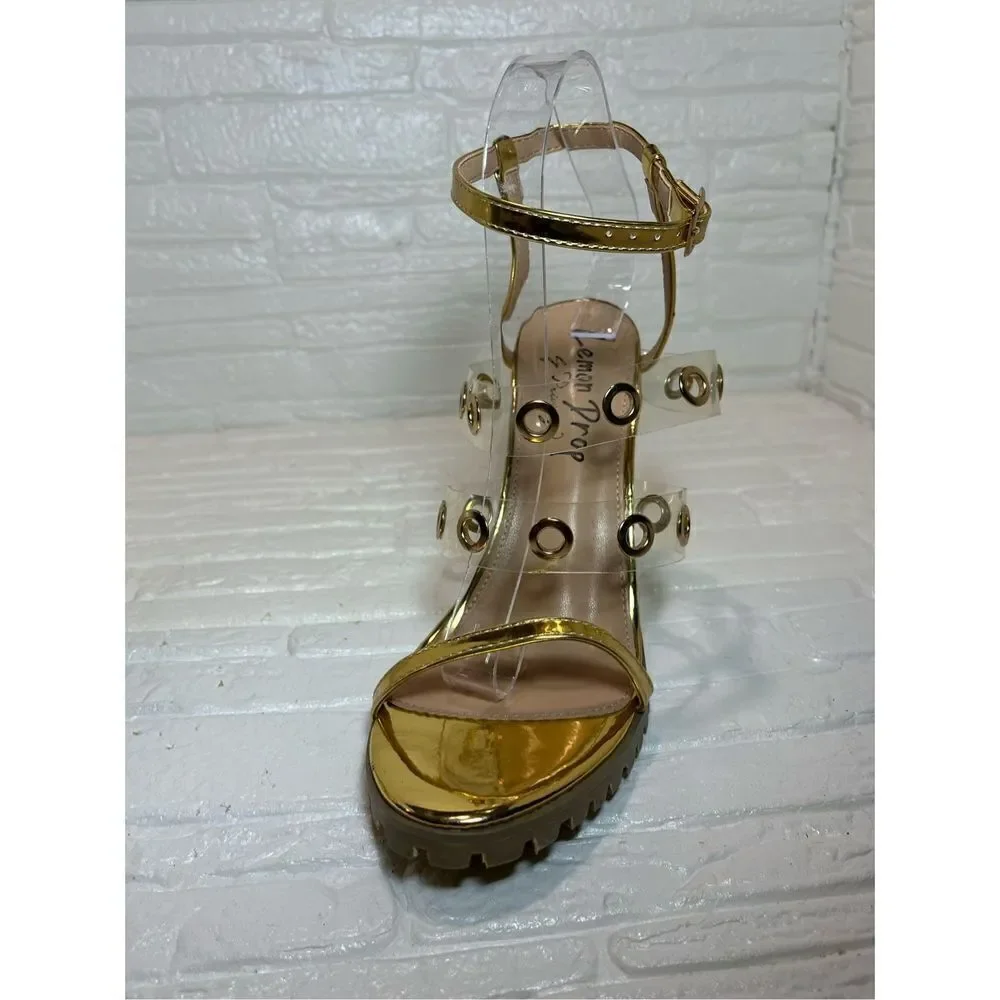 Heel sandals gold & transparent multi straps